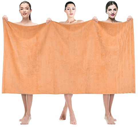 American Soft Linen Jumbo Large Bath Towels, 100% Turkish Cotton Bath Sheet, 35 x 70 Inches, Malibu Peach