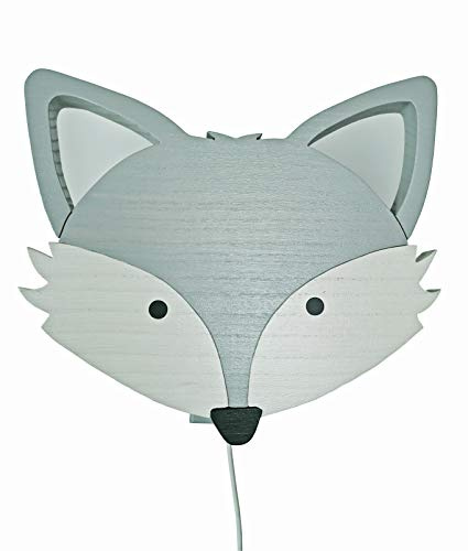 Clevere Kids Kinder-Wandlampe Alle meine Tiere | Handarbeit aus der EU | hochwertige Leselampe, Nachtlicht aus Holz | E14 (Fuchs hellgrau)