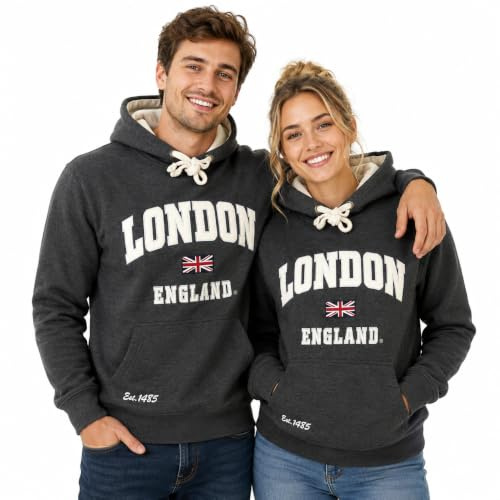 GWCC Unisex London England Hoodie Hooded Sweatshirt Charcoal Off White New 2025 Colour (XL)