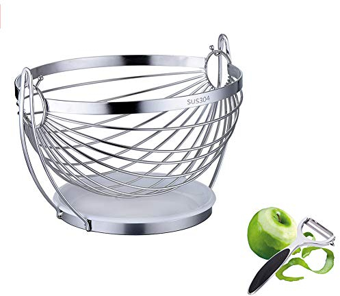 MNSSRN Stainless Steel Swing Fruit Basket, Home Kitchen Dining Room Storage Basket with Tray Drain Basket Anti-Rust And Corrosion-Resistant Fruit Plate