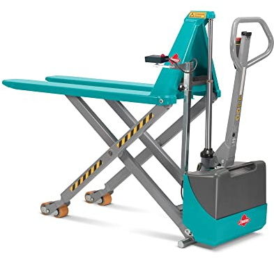 Ameise Scherenhubwagen PTM elektrohydraulisch | 1.500 kg Tragkraft | 85-800 mm Hubbereich | 1.200 mm Gabellänge | Lenkrad aus robustem Polyurethan | Polyurethan Tandem-Gabelrollen | Hubtisch