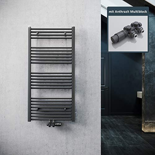 ELEGANT Badheizkörper Handtuchhalter 1200x600mm mit Anthrazit Multiblock Thermostat Handtuchheizkörper Handtuchtrockner Handtuchwärmer