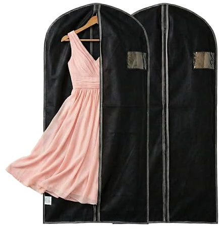 GEEZY Set of 2 Hanging Garment Bags with Zip, 60 x 150 cm - Long Breathable Suit Covers with Zip & Viewing Window - Travel Friendly & Dust Proof Clothes Protector for Dresses, Coats & Shirts