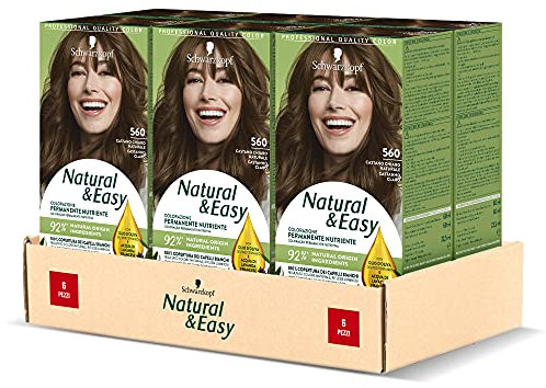 Schwarzkopf, Natural & Easy, Tinta per Capelli Permanente, Nutriente, con Olio d'Oliva ed Estratto di Lavanda, Copertura dei Capelli Bianchi, Tonalità 560 Castano Chiaro Naturale, 6 pz