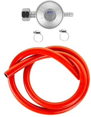 Teesa Grillgas Reduzierstück (Reduziertor+Schlauch+Band) Grillminderer Silber/Orange