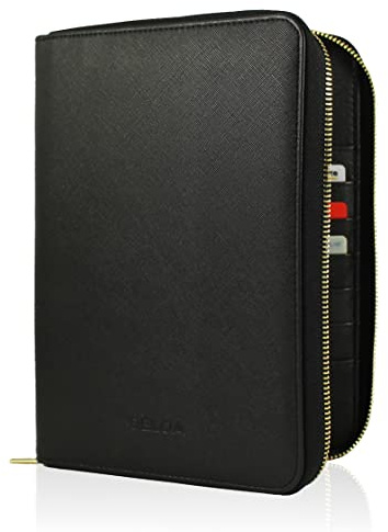 DELOA | Organiseur Documents Famille 3 en 1 – Porte-Documents Voyage et carnet de santé – Pochette passeports et papiers Importants – Similicuir Effet Saffiano (Noir)