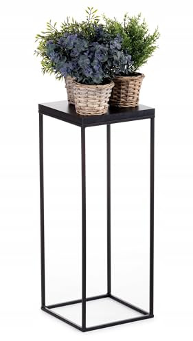 HowHomely Pflanzenständer Metall 60 cm Hoch - Stabiler und Fester Blumenhocker im Loft Stil - Blumenständer mit Schwarz MDF-Platte für die Innendekoration