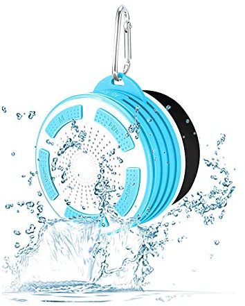 ZXNQ Altavoz Bluetooth 5.0, IP67 Impermeable Altavoz Portatil Ducha con Ventosa, con FM Radio y LED/Llamadas Manos Libres, para Exterior, Piscina, Playa, Baño,Light Blue