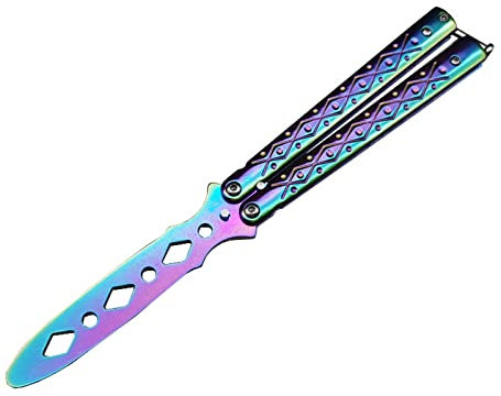 Lerkely Couteau papillon, entraîneur de couteau papillon, Épées De Pratique Darts Martiaux en Acier Inoxydable,Lame Non Aiguisée 100% Sûre pour La Pratique des Tours De Retournement (argent)
