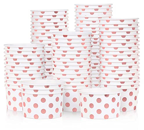 Papp-Eisbecher – 100 Stück, 160 ml Einweg-Dessertschalen für Heiß- & Kaltgerichte, Party-Becher für Eis, Frozen Joghurt, Suppe, mit Roségold-Folienpunkten