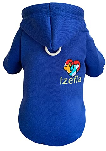 Izefia Hund Hoodie Kleidung Fleece Pullover Winter Sweatshirt Warme Baumwollschleife Basic für Kleine Welpen Katze Blau XXL
