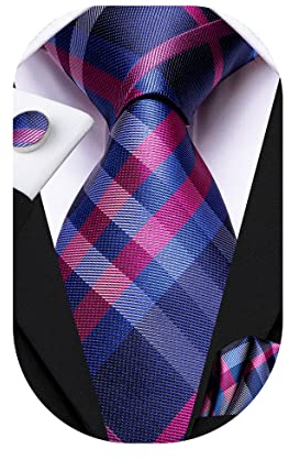 Dubulle Ties and Clips for Men Mens Paisley Floral Checks Necktie and Pocket Square Cufflinks Set Formal Business Wedding