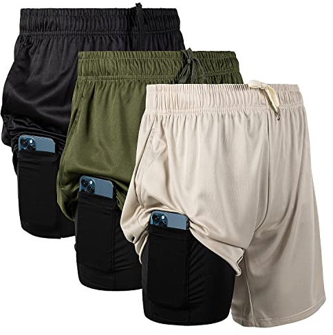 Ultra Performance 3 Pack Mens 2 in 1 Athletic Running Shorts 7 inch Inseam Workout Gym Compression Shorts for Men