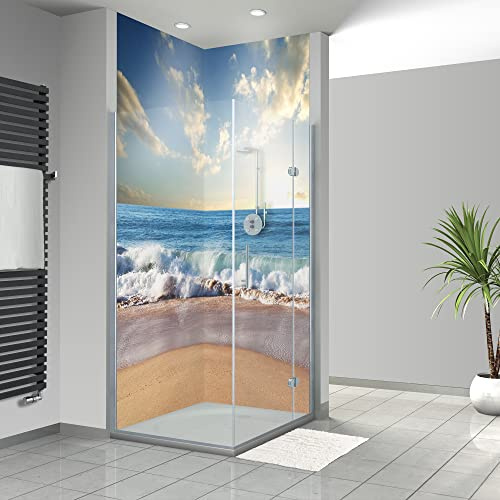 WANDFREUDE individuelle Duschrückwand Aluverbundplatte auf Maß (2 Stück - Meer Sonnenuntergang - Seidenmatt) – Dusche Wandverkleidung Duschwandverkleidung Duschrückwände