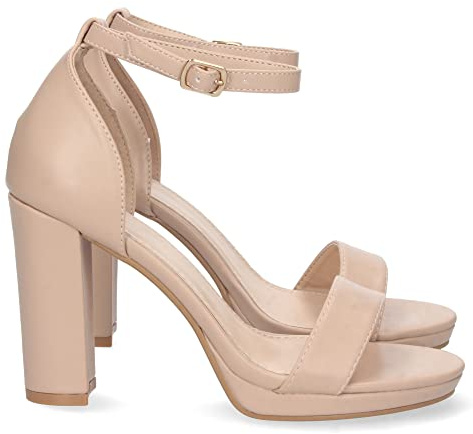 shoes&blues.es Sandalia de Tacon para Mujer, Estilo Ankle Strap, Pala Simple, y Cierre de Hebilla, Primavera Verano 2023