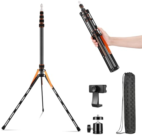 Soonpho Lichtstativ aus Kohlefaser Light Stand mit um 180° umkehrbaren Beinen,1/4-3/8 Schraubadapter und Tasche,86.6/220cm tragbares Reisestativ für Fotografie im Freien,Speedlite Strobe Softbox