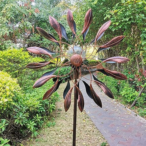 SJASD Moulins à Vent Double Couche,énergie Solaire eolienne de Jardin,Éolienne À Vent en Métal,Sculptures et Mobiles à Vent,Décoration pour l'extérieur, Le Jardin, Le Patio