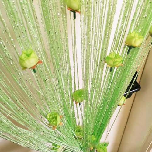 Whakano Fadenvorhang mit Rosen,String Türvorhang Fensterdekoration | Dekorative Gardine,Raumteiler Dekoration,Wohnaccessoires,Fliegenschutz für Party,Hochzeit,Café,Fruchtgrün