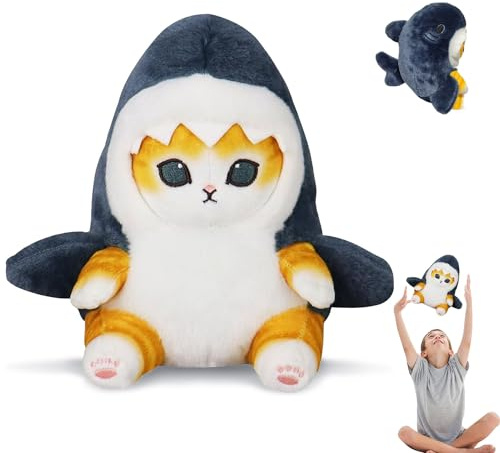 Squalo Gatto Animali di Peluche, Shark Cat Bambole Peluche, Gatto Squalo Simpatico di Peluche per Bambini Compleanno Giocattoli Regali