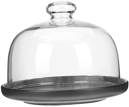 Cabilock 6-inch Black Rim Fruit Foretaste Tray Glass Dome Cover, Domed Food Plate for Home Use, Dessert and Cake Serving Display Stand
