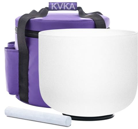 KVKA - Cuenco de cristal y nota de mi, chakra del plexo solar, 20,32 cm, con bolsa de transporte, 432 Hz