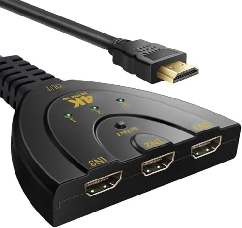 ZISONIX Switch HDMI 4K, Commutateur HDMI 3 Entrées 1 Sortie avec Câble Haute Vitesse, Compatible avec TV, Fire Stick, Xbox, PS5, PS4, Blu-Ray, DVD, PC, Roku