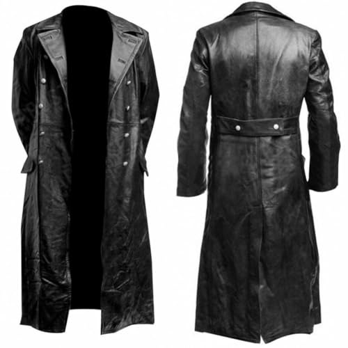 MERCH ATTIRE Cappotto Militare in Pelle da Ufficiale Tedesco WW2 | Giacca Trench Vintage Stile Uniforme, M