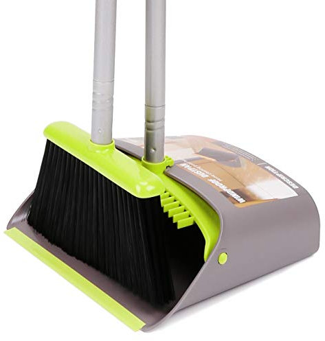 TreeLen Broom and Dustpan Set, TreeLen Broom with Dust Pan with Long Handle Combo Set for Office and Home Standing Upright Sweep Use with Lobby Broom