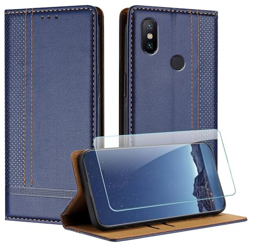 JayModCase Funda para Xiaomi mi 6X / A2 con Protector Pantalla, Flip Leather Ranura Tarjeta Magnético Wallet Carcasa con Cierre magnético Soporte Plegable para Xiaomi A2 - Azul