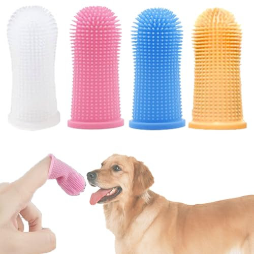 Dog Toothbrush Set (4 Packs), Dog Finger Toothbrush, Dog & Cat Toothbrush, 360º Pets Teeth Cleaning Toothbrush for Dogs Cats Dental Care, Silicone Puppy Tooth Brush, Easy Dog Teeth Cleaning