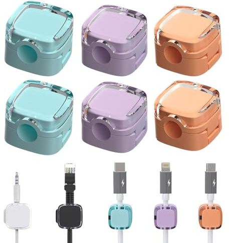 6PCS Magnetic Cable Clips, Charging Cable Magnetic Organizer Storage Holder, Cable Holder Self-Adhesive, Cable Organizer Self-Adhesive for Desk, Bedside Table (Mixed colours)