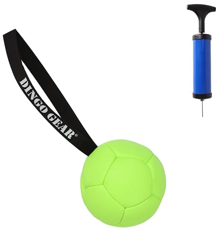 Dingo Gear Set Ball aufblasbarer mit Pumpe Ball mit Schlaufe aus Eco Leder Durchmesser von 13 cm Hundespielzeug Training Spaß für Hund Grün Neon Z30032