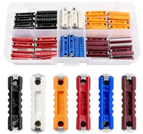 VooGenzek 60 PCS 5A 8A 10A 16A 25A 40A Car Torpedo Fuses, Continental Car Fuses Torpedo Type Fuse Replacement Sets, European Automotive Fuse, for Vintage Old Style Classic Cars