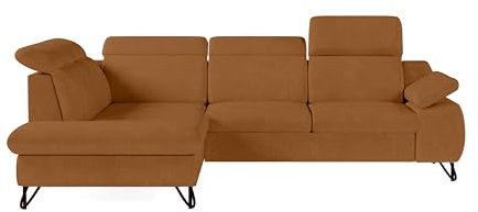Robin Inspire Ecksofa L Form Sofa Mit Schlaffunktion Eckcouch Multifunktional Mit Bettkasten Schlafcouch Schlafsofa Freistehend Chenille Stoff Karamell Iverto 263 x 206 x 95 cm Links