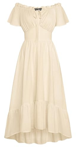 Scarlet Darkness - Robe longue de style Renaissance pour femme, décolletée, taille haute et basse, avec corset, abricot, M