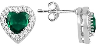 Einzelstück® Ohrstecker mit funkelndem Herz 925 Sterling Silber I Herz Ohrringe mit Zirkonia Steinen I Silber Damen, Mädchen I L'amour Ohrstecker (Grünes Herz Ohrstecker)