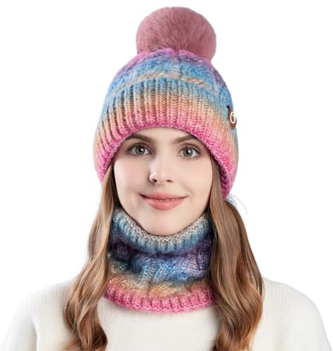 TAGVO Conjunto Set de Bufanda y Gorro de Punto para Mujer, Invierno Calentar Beanie Sombrero Gorras y Bufanda con Forro Polar para Corriendo Bicicleta Excursionismo Deportes