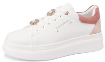 QUEEN HELENA Sneakers Platform Scarpe da Ginnastica con Strass Casual Leggere Donna X32-14 (Bianco e Rosa, Sistema Taglie Calzature EU, Adulto, Donna, Numero, Media, 36)