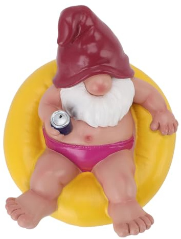 Fockety Nain de Jardin, Figurine Amusante avec Flotteur de Piscine, Statue en résine, Bronzer Nu, décoration extérieure Amusante pour Une fête au Bord de la Piscine, de Pendaison de (Yellow)