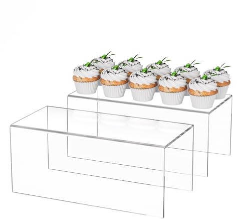 Sezanrpt Acryl Regal Riser 30x14x12.5cm Packung von 2, Countertop Acryl Display Storage Organizer für Figur, Kosmetik, Taschen, Schuhe, Spielzeug, Sammlerstücke, 30x14x12.5cm