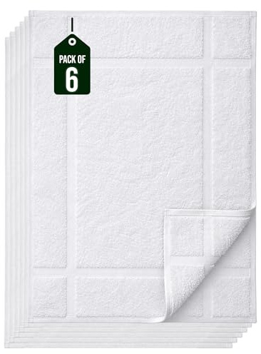 Pearl Linens Pack of 6 100% Cotton Bath Mat Towels,18x25 inches, Soft & Absorbent Floor Towels for Bathroom, Not Bathroom Rugs, After Shower Mat, 781 GSM, Machine Washable, Airbnb Essentials, White