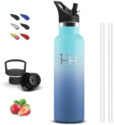 Botella Agua, Botella Agua Acero Inoxidable 750ml, A Prueba de Fugas, Cantimplora con Pajita, sin BPA, Garrafa Termica, Mantiene 24H Frio/12H Calor, Cantimplora para Correr, Senderismo, Cámping, Yoga
