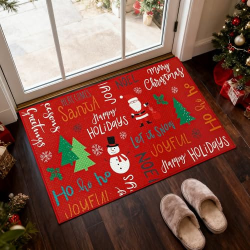 Shyllin Fußmatte Weihnachten, Weihnachtsdeko Teppich, Schmutzfangmatte Waschbar für Innen und Außen, rutschfest Weihnachts Fußmatte für Flur, Wohnzimmer, Badezimmer, 40 x 60 cm