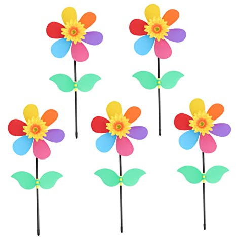 WEKAMOS 5Pcs Colorful Pinwheel Outdoor Windmill Ornaments for Garden Lawn Decoration Lightweight Childrens Play