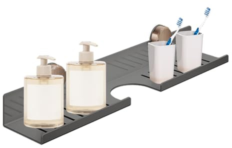 Generico Mensola per Lavandino del Bagno,Ripiano Parete Bagno - Organizzatore Compatto Rimovibile con Ventose in Acciaio al Carbonio per Profumi, Toilette, Lavanderia Sopra il Rubinetto