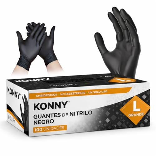 200 Guantes Nitrilo Negro - Envio 24h- Desechables resistentes sin polvo dispositivo médico hipoalergénicos sin látex | Médicos, Chef, Esteticistas, Dentista, Tatuadores, Uso alimentario (200, L)