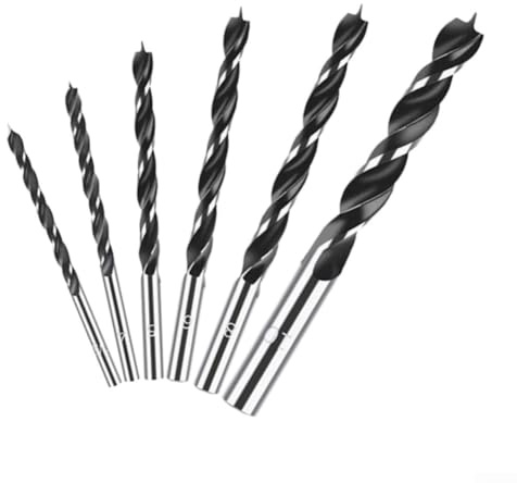 Spiralbohrer-Set mit Zentrierspitze für Holz- und Metallbearbeitung, 6-teilig, 3-10 mm, Silber