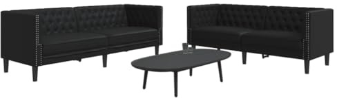 LoogCape Chesterfield Sofa Set, 2-teilig, Schwarz Kunstleder, Wohnzimmer Couchgarnitur, Robustes Massivholzgestell, Elegantes Design für Zuhause, bequemes Sitzerlebnis
