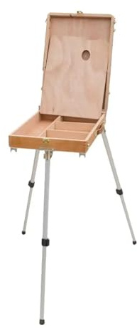 Cavalletto Pieghevole In Legno Francese Con Treppiede - Set Da Pittore Portatile Con Scatola Portaoggetti E Tavolozza