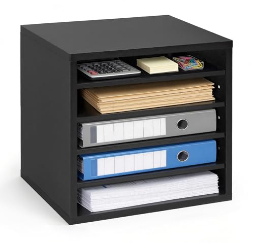VEVOR Organisateur de Bureau en Bois, Trieur à 5 Cases avec Étagères Amovibles, pour Dossiers Documents Papiers Magazines École Maison, Casier à Courrier avec Panneaux MDF, Classeur de Table Noir